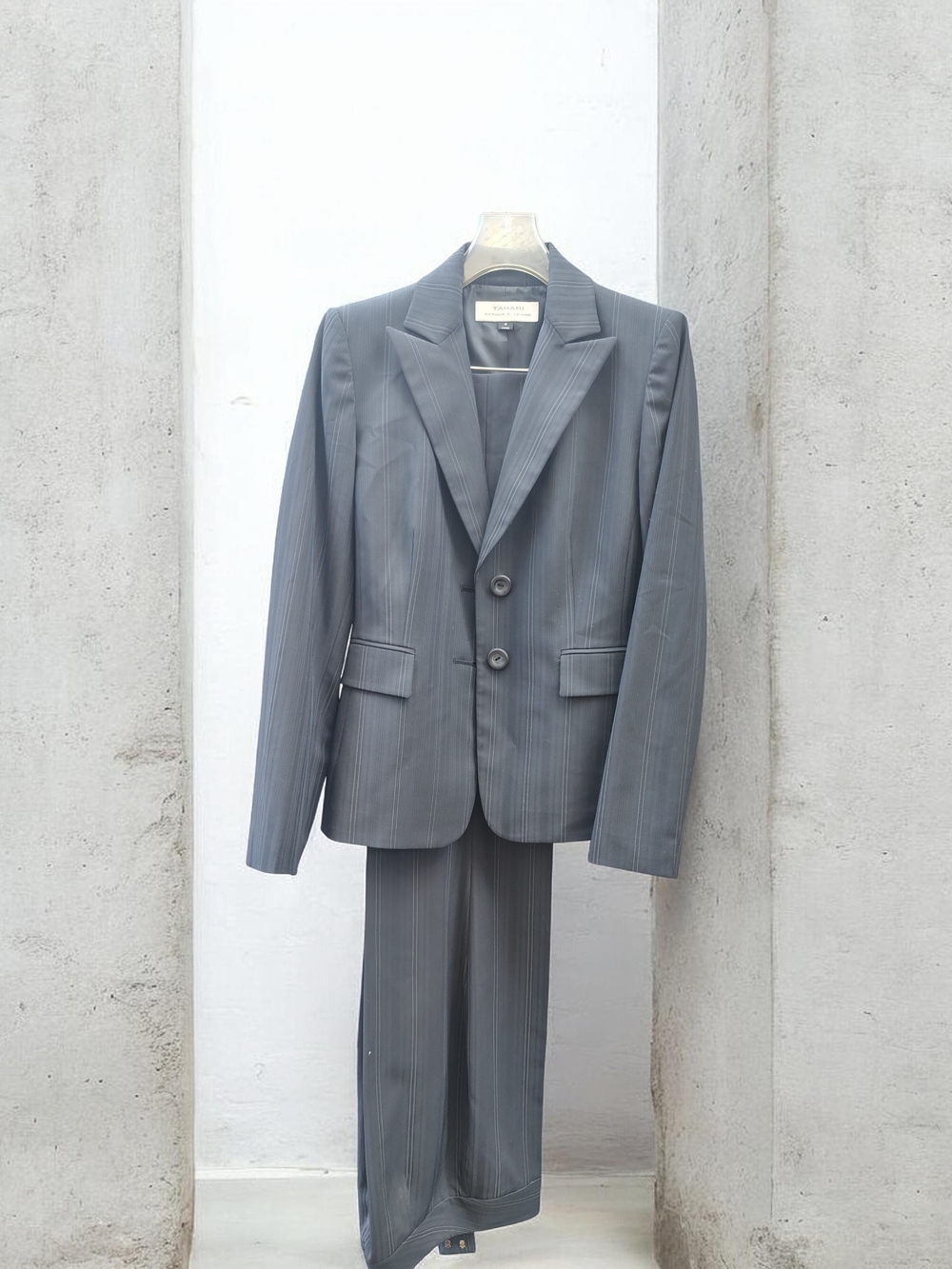 Women's Tahari Pinstripe Two-Button Suit Blazer & Trousers